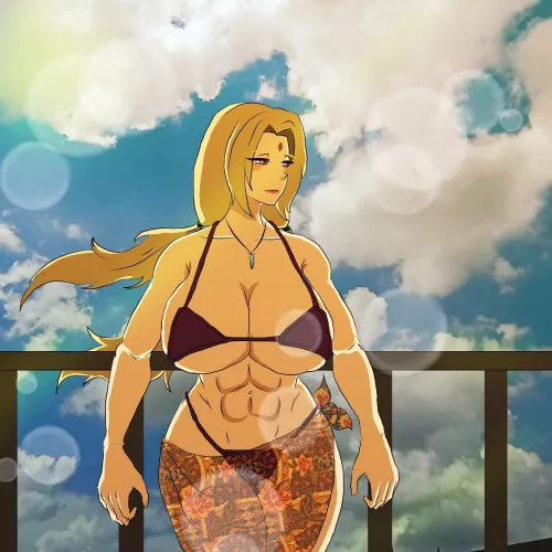 Lady Tsunade enjoying the sunny beach with her comfortable bikini. Such a lovely soul!