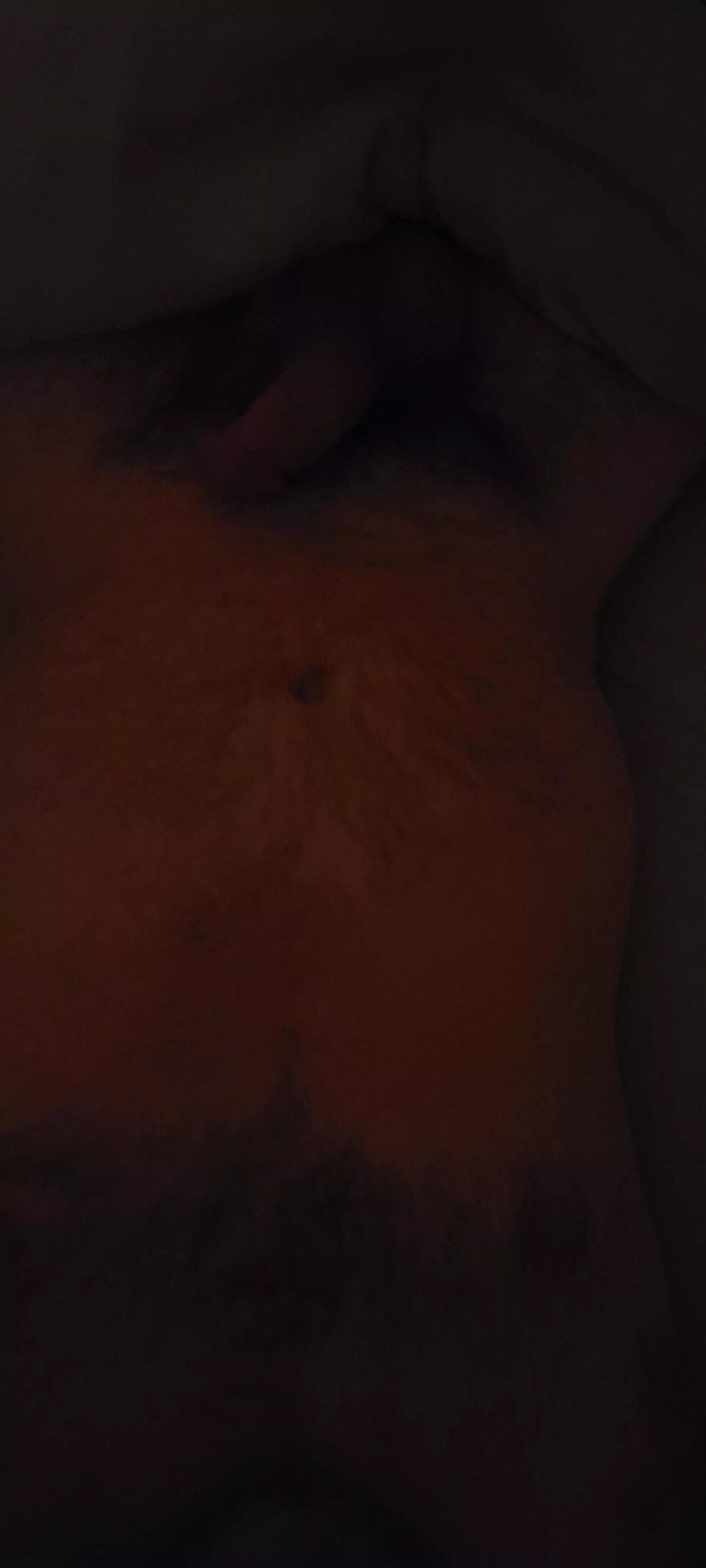 Laying in bed, waiting on the wife this evening. Dad's balls are full & slightly swollen. [42]