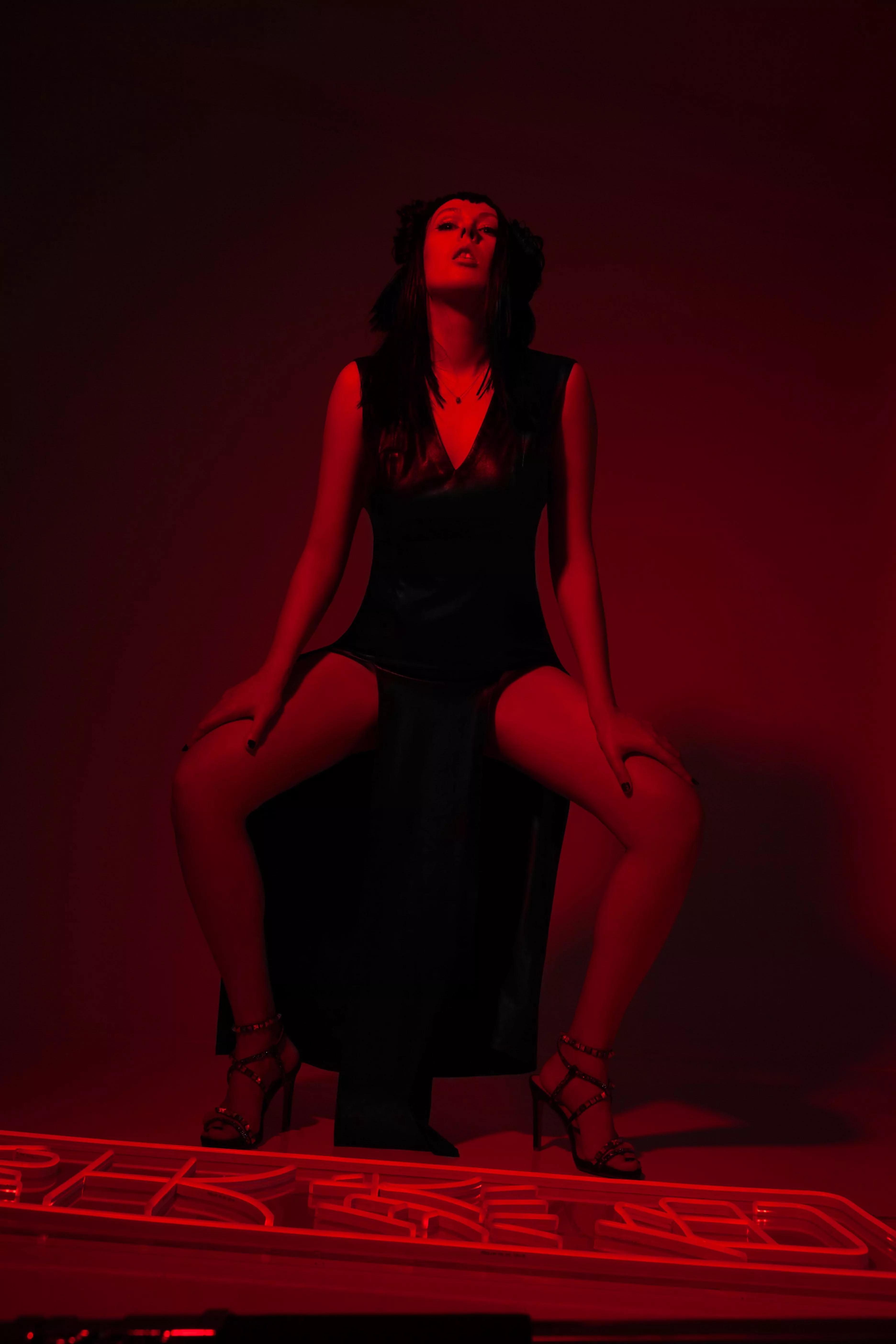 Leather dress + highheels