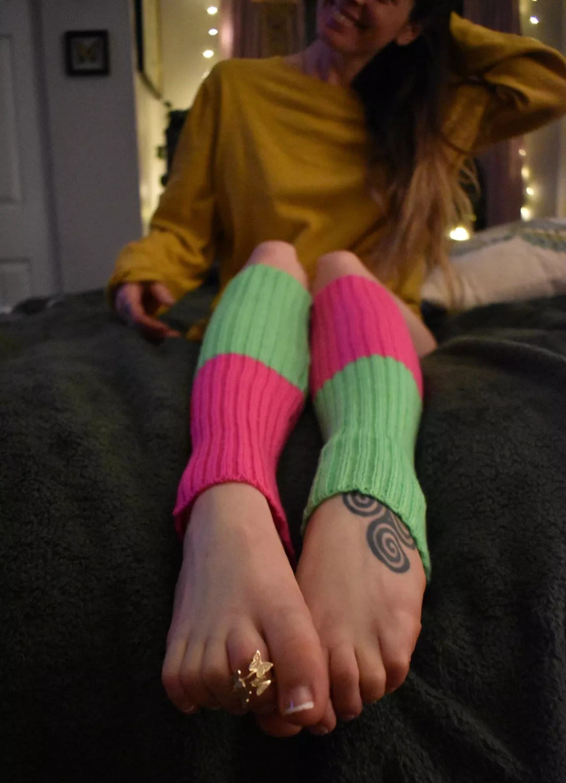 leg warmers count? You can keep my toes warm in your mouth