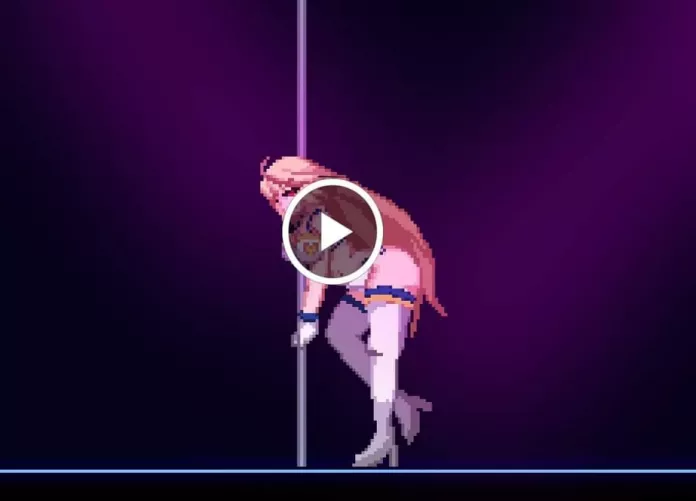 LF Color Source: 1girl, blonde, long hair, red eyes, pole dance, 8bits, thigh boots