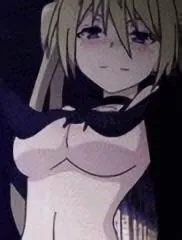 LF Color Source: 1girl, blush, boobs, lifting shirt, blonde, shirt lift