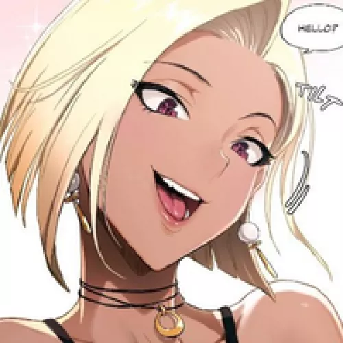 LF Color Source: 1girl, dark skin, gyaru, mouth open, short hair, blonde, necklace,