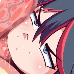 LF Color Source: 1girl, Matoi Ryuko, Kill La Kill, black hair, red hair, blue eyes, angry, penis