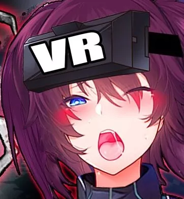 LF color source: 1girl, mouth open, one eye closed, blue eyes, saliva, saliva trayl, purple hair, black hair, hair between eyes, blush, ahegao, VR, vr headwear