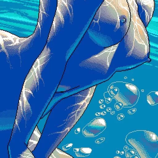 LF Color Source: 1girl, pixel art, underwater, submerged, small/medium breasts/boobs, nipples, navel, stomach, arms at side, bubbles, water, blue theme, reflection, head out of frame, from side, nude, solo LF Color Source: 1girl, pixel art, underwater, submerged, small/medium breasts/boobs, nipples, navel, stomach, arms at side, bubbles, water, blue theme, reflection, head out of frame, from side, nude, solo