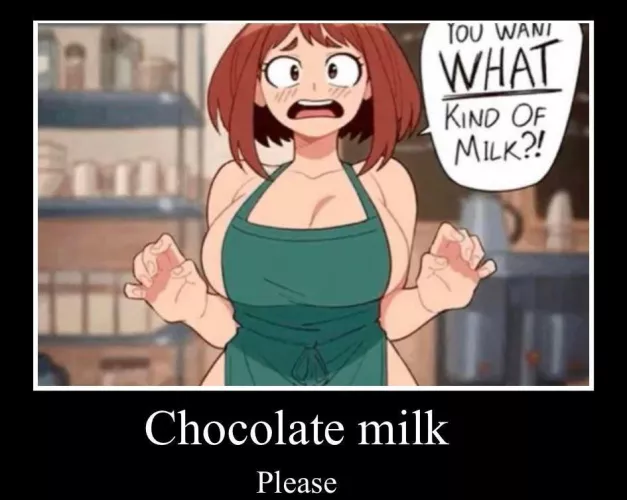 LF Color source: Boku no hero academia, Ochaco Uraraka, “You want what kind of milk?”, boobs, apron