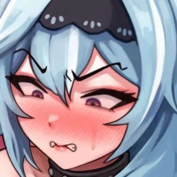 LF Color Source: Eula (Genshin Impact) , Blue hair, Blushing, Biting Lips, Struggling, Angry, Blue Hair, Choker, Sweating, Headband