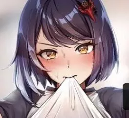 lf color source: hair clip, blush, 1girl, brownish yellow eyes, purple hair, shirt lifted, white background