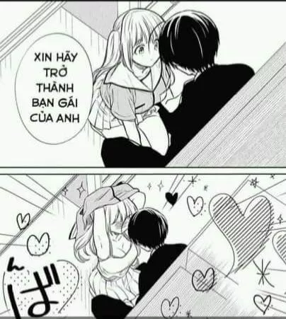 LF mono source: 1boy, 1girl, blonde, ponytail, undressing, sfx, heart, “Xin hãy trở thành bạn gái của anh”.