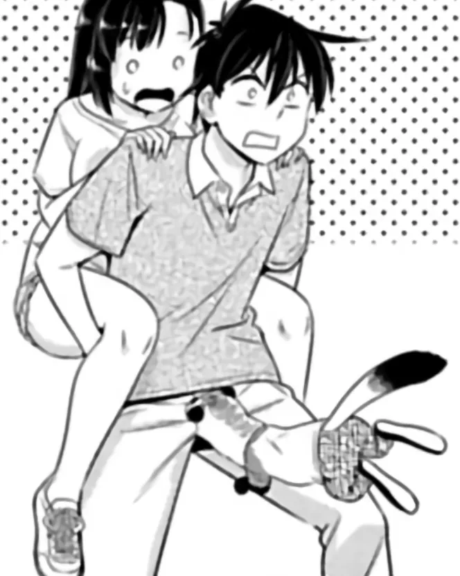 LF Mono Source: 1girl, 1boy,Piggback,Hands on shoulder, Scared, Half dick