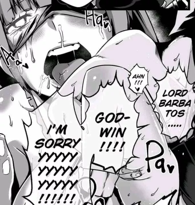 LF mono source, 1girl, girl saying “LORD BARBATOS....” “GOD-WIN!!! I’M SORRYYYYYYYYYYYYYYYY!!!” “AHN!!!”, blindfold, sweat, beg, Ahegao, Mind Break