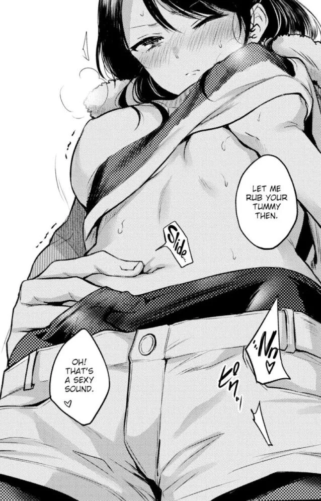 LF Mono Source: black hair, 1girl, 1boy, midriff, blush, breath, 