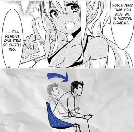 LF Mono Source: gyaru, blonde, black bra, 1girl, 1boy, meme, gaming,