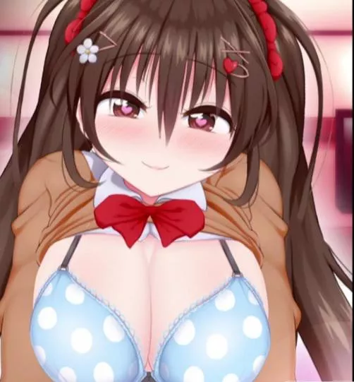 LF Mono Source: heart pupils, twin tail, school uniform, blue bra