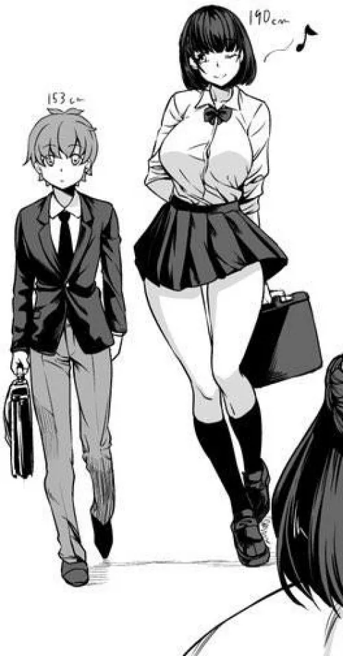 LF mono source: tall girl, short boy, 1girl, 1boy,