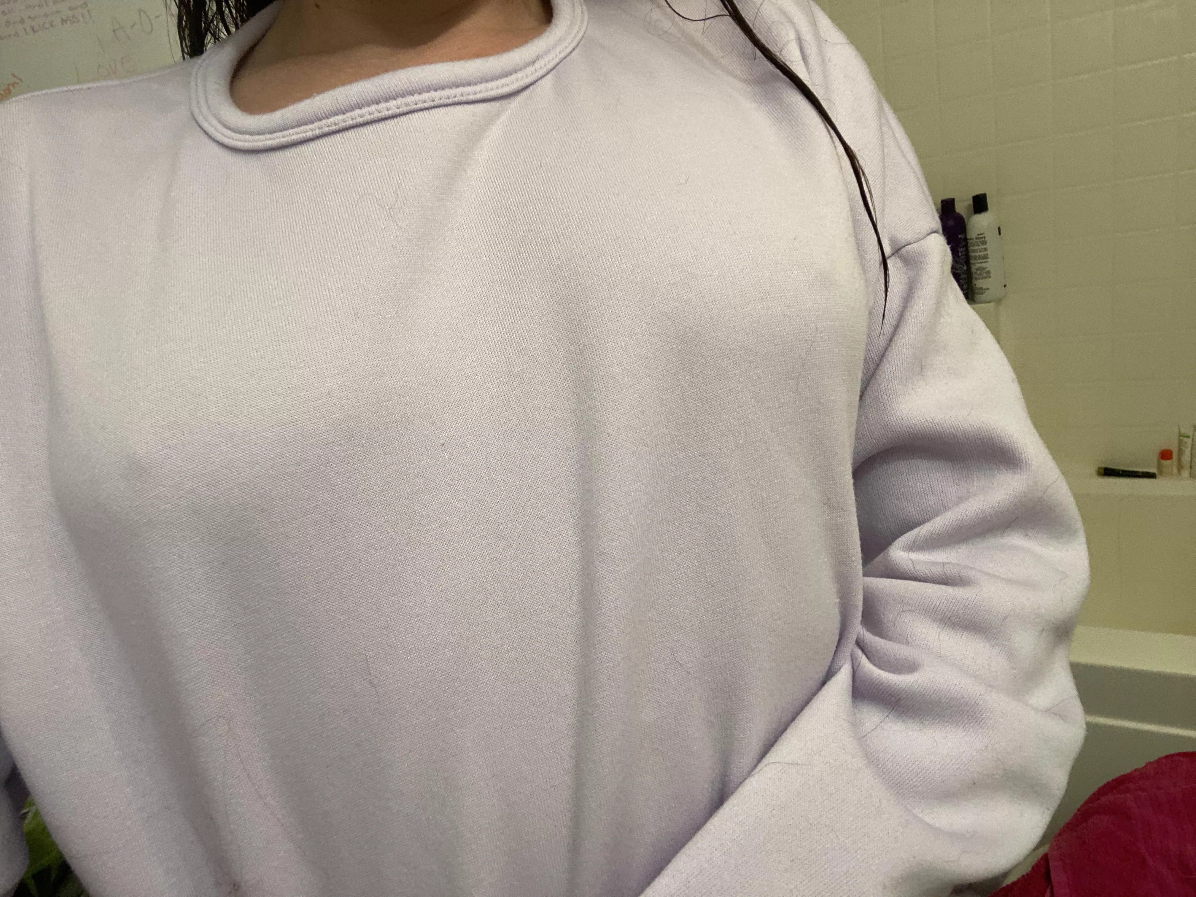 Little boobs but still see the rock tit under my hoodie.😜