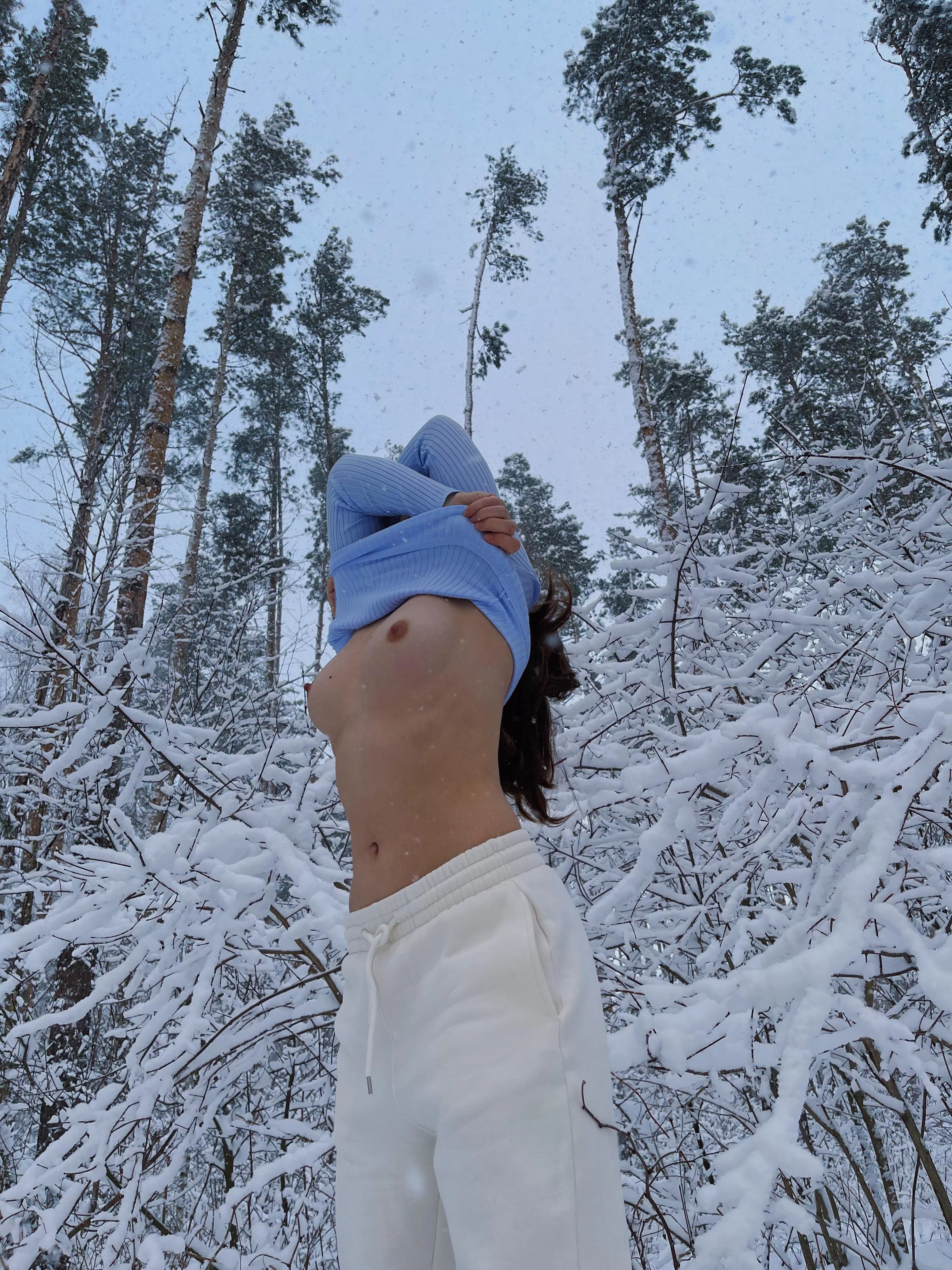 Little road trip to snowy forest