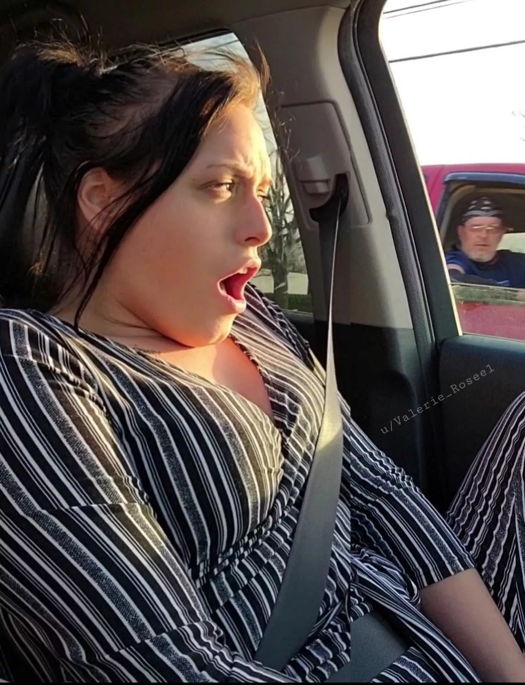 Long story short- I was playing with myself in the car with the windows down & this guy pulled up to the red light & caught me off guard lol He heard me moaning. Oh well 🤷‍♀️ [f]