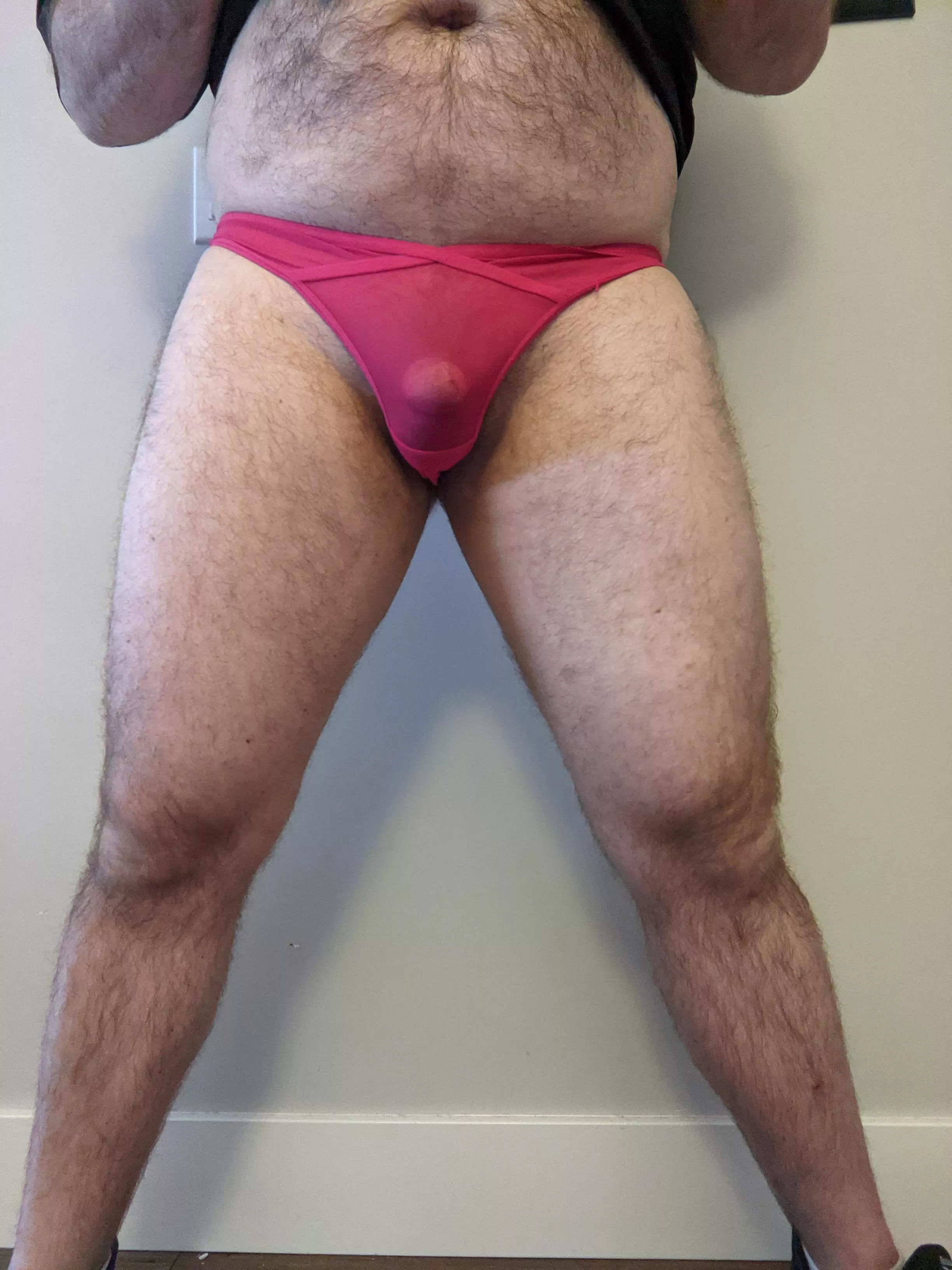 Love wearing the wife's panties while working from home alone. Love wearing the wife's panties while working from home alone.