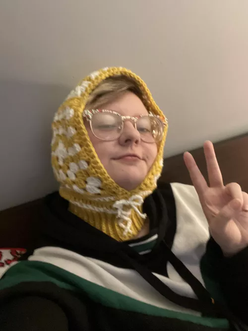 Made my first crochet balaclava last night. Feel so cozy and little!