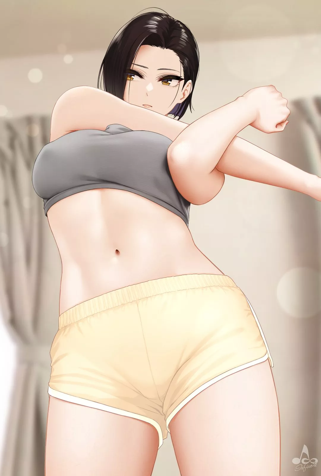 Making sure to stretch after her workout (@infinote)