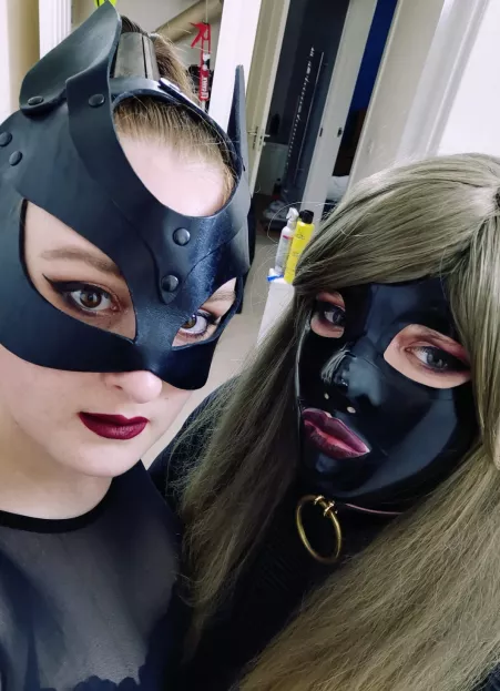 Me and my sissy CD in her latex hood!! Dont we look super sexy!! ๐