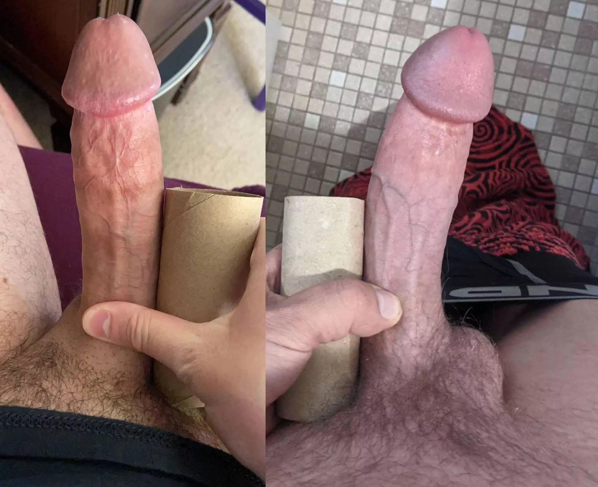 Me (left) and another hung bro comparing our cocks. Which do you like better?