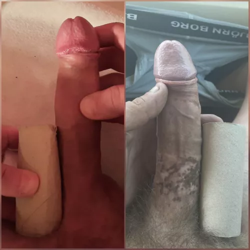 Me vs. @steffen580 compared 😁 I defeat his huge cock in lenght, but he has bit more girth on it