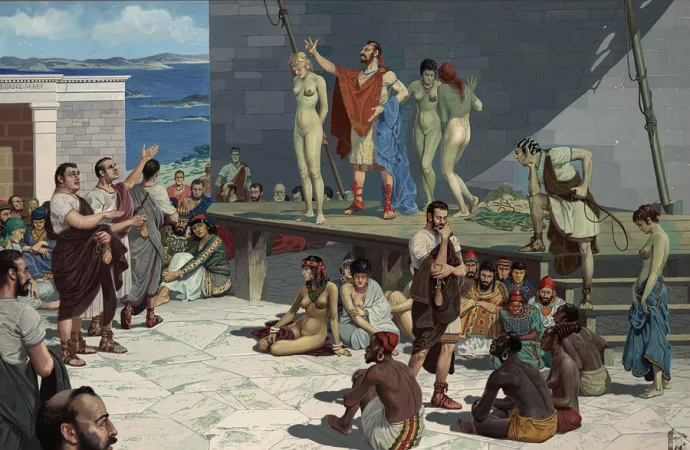 Men Bid on Women at a Slave Market by H.M. Herget