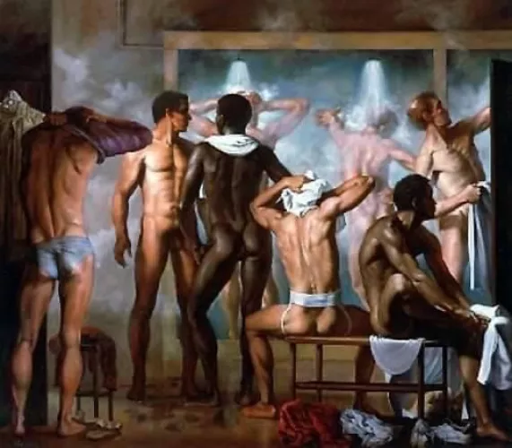Menβs Locker Room by Joseph Sheppard. Sold in 1984 for $4250.