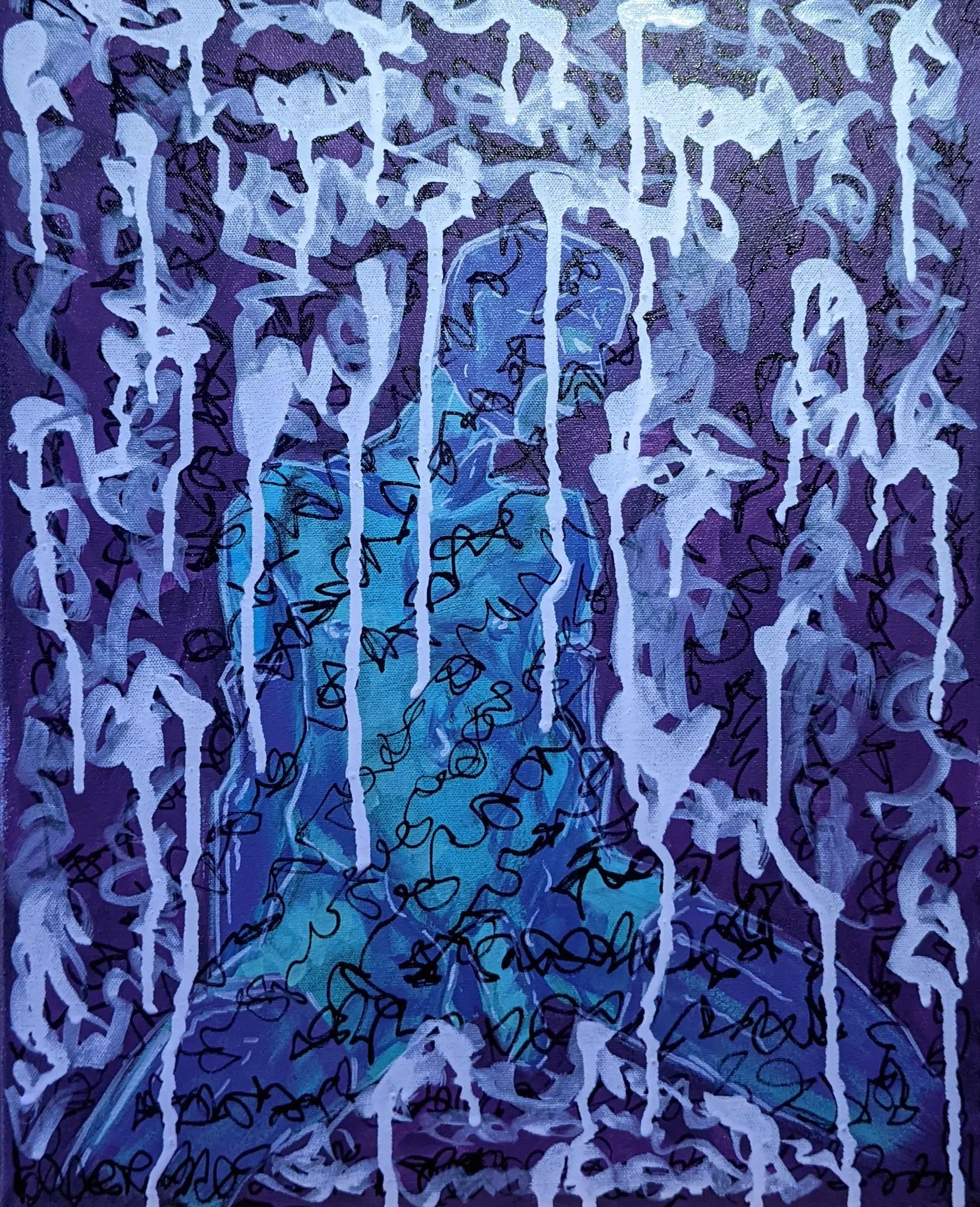 Messy Firsts By me, acrylic on canvas, fantasy self-portrait.