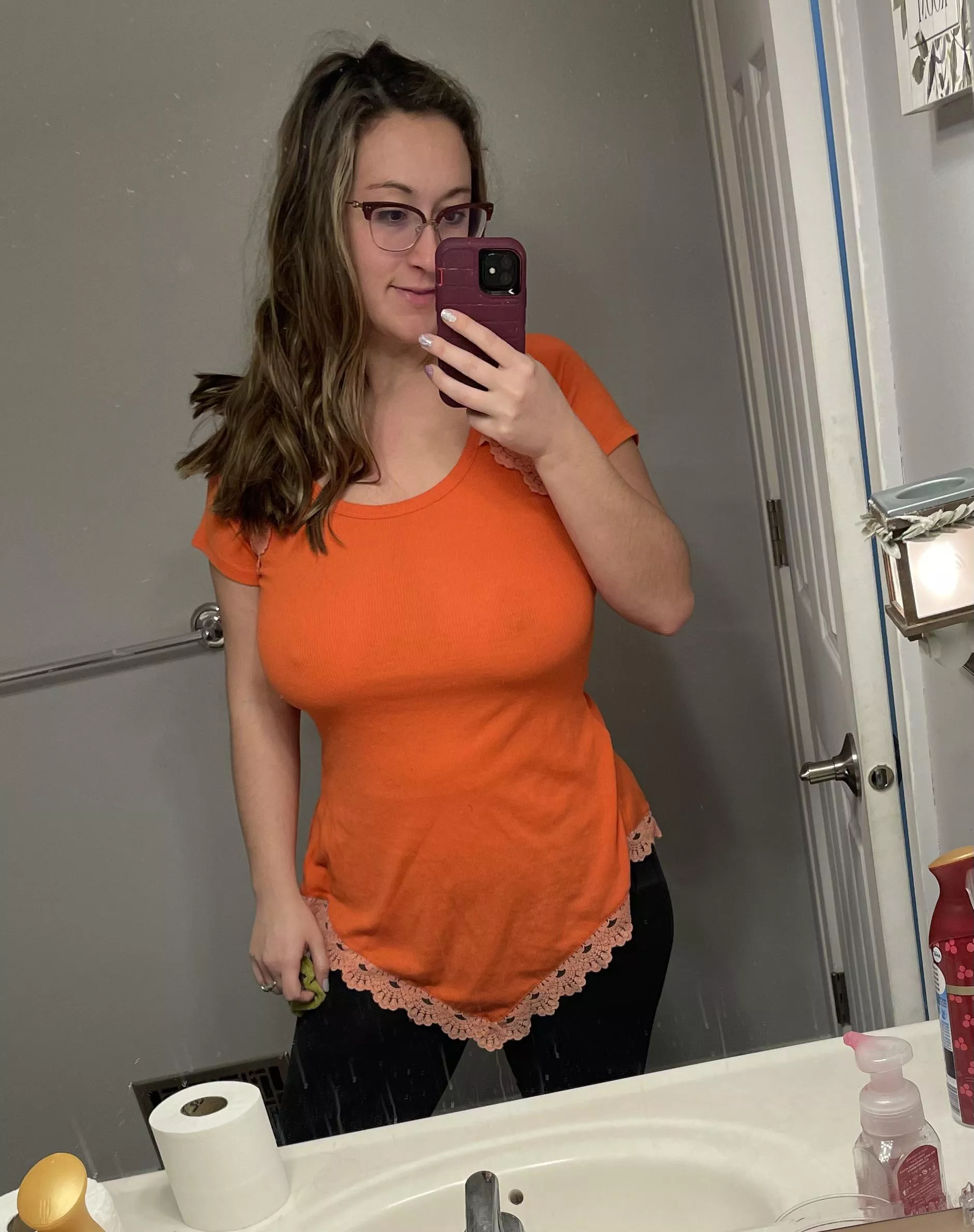 Messy hair and toilet paper photo bomb lol.