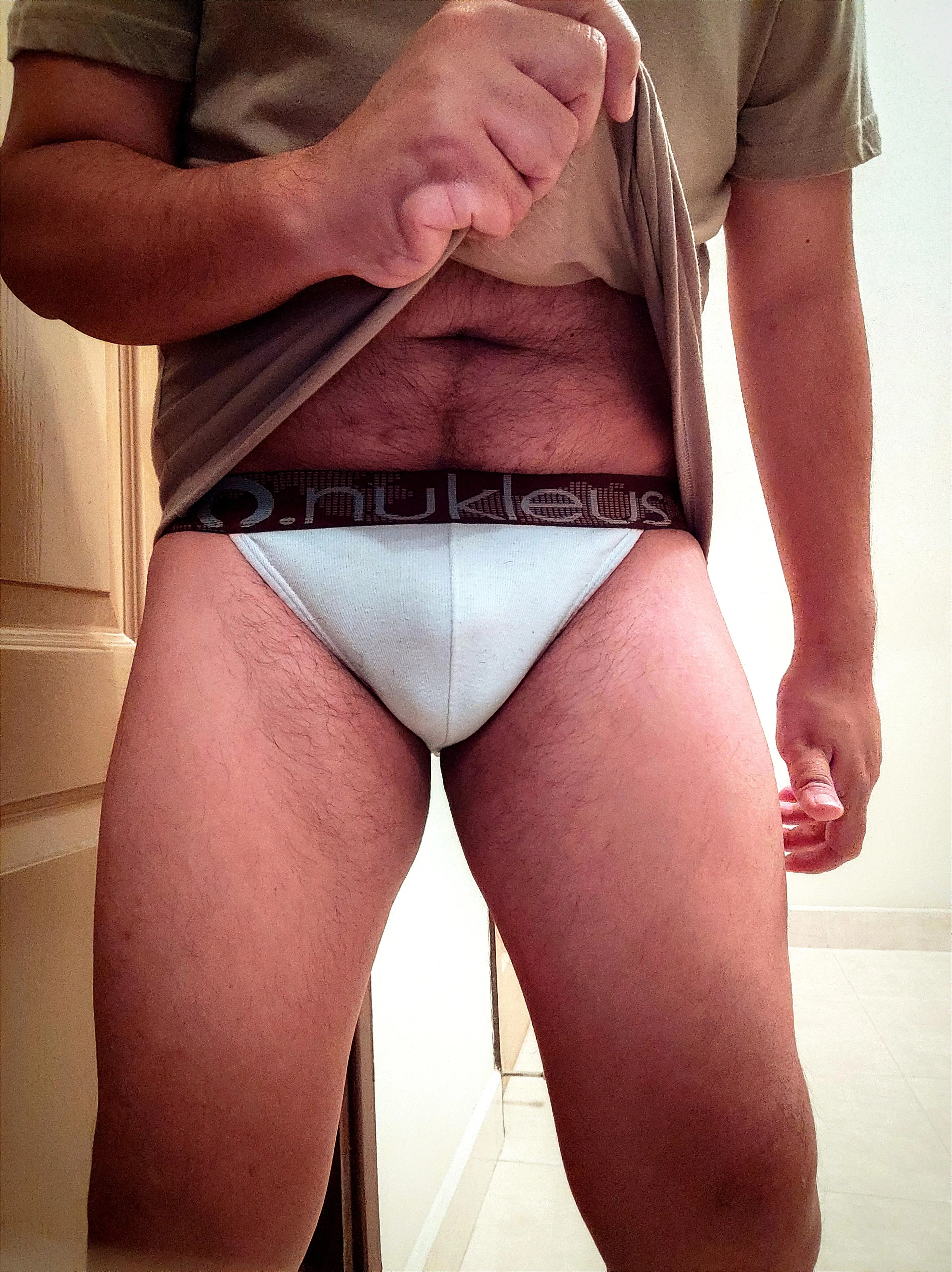 Midweek in beige & white underwear.