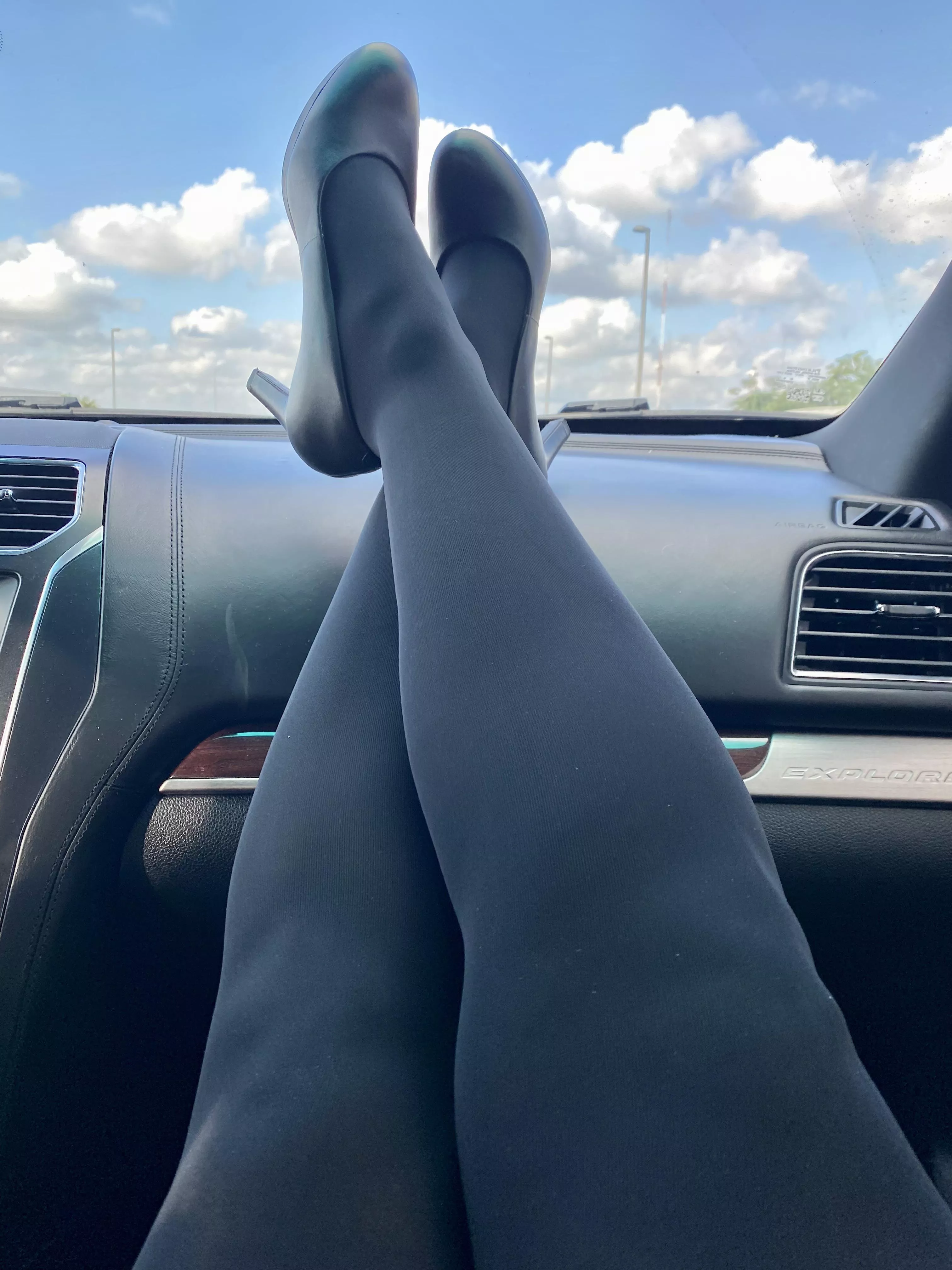 Milf flight attendant’s work tights.