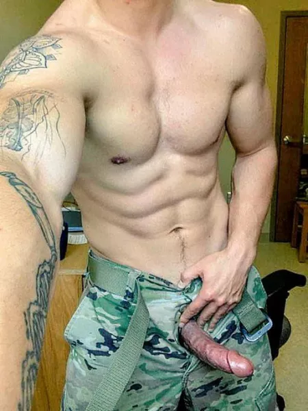 “Military chest and cock” …