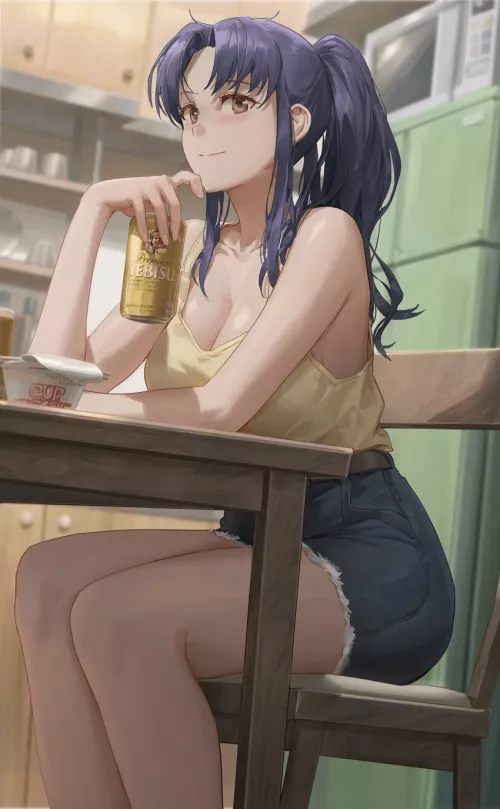 Misato Katsuragi enjoying a drink~ (yohan1754)