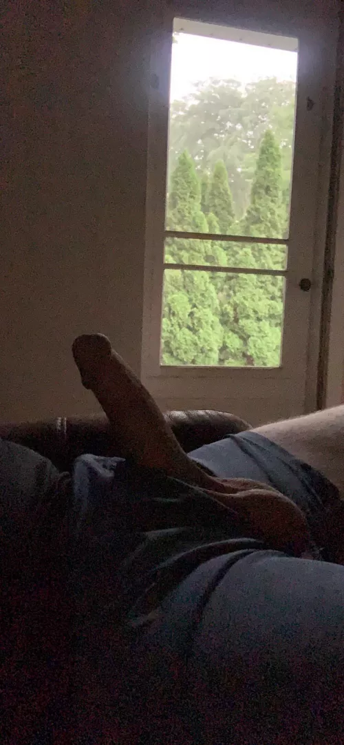 Miss the summer when I can just sit and stroke my hard cock with the door open