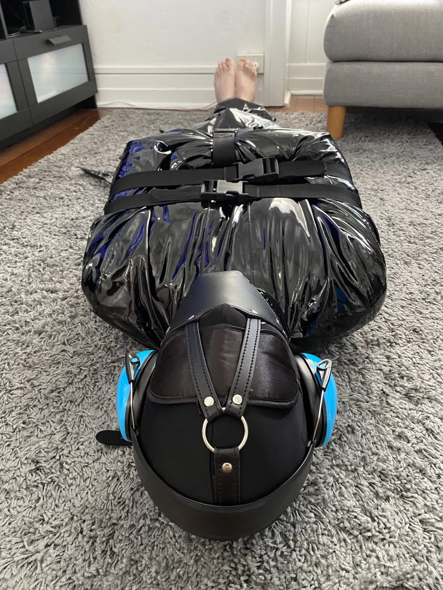 Mistress put me away so she could enjoy Saturday morning cartoons in peace.