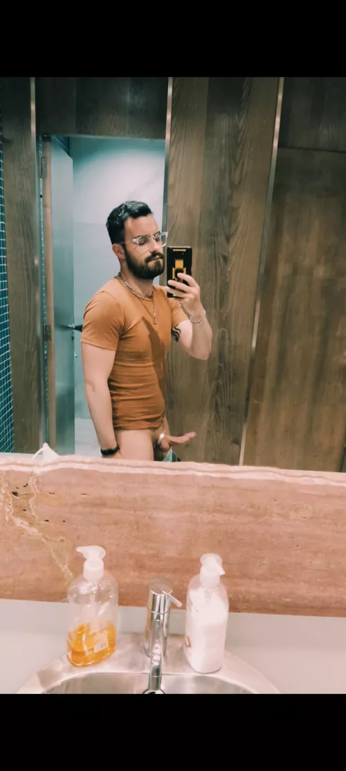 More pics in the bathroom, i enjoy wearing cockrings in the office.