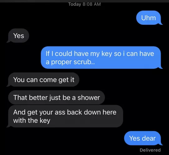 Morning scrub. Aren’t I just the nicest?? I do like him to be extra clean. Don’t worry, he’s locked again!