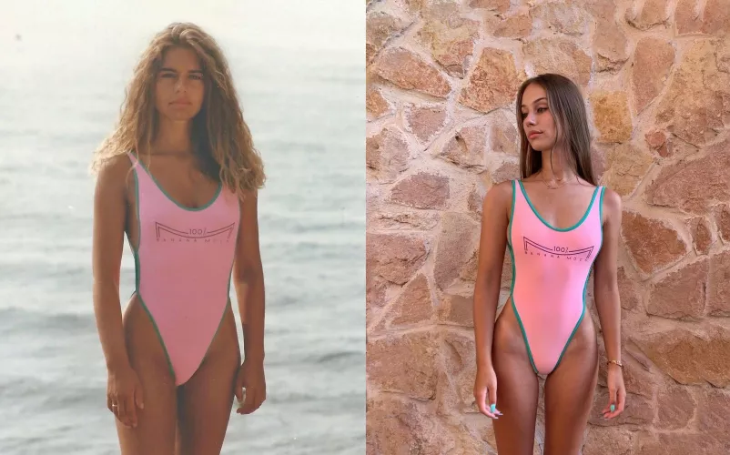 Mother and daughter, same swimsuit decades apart