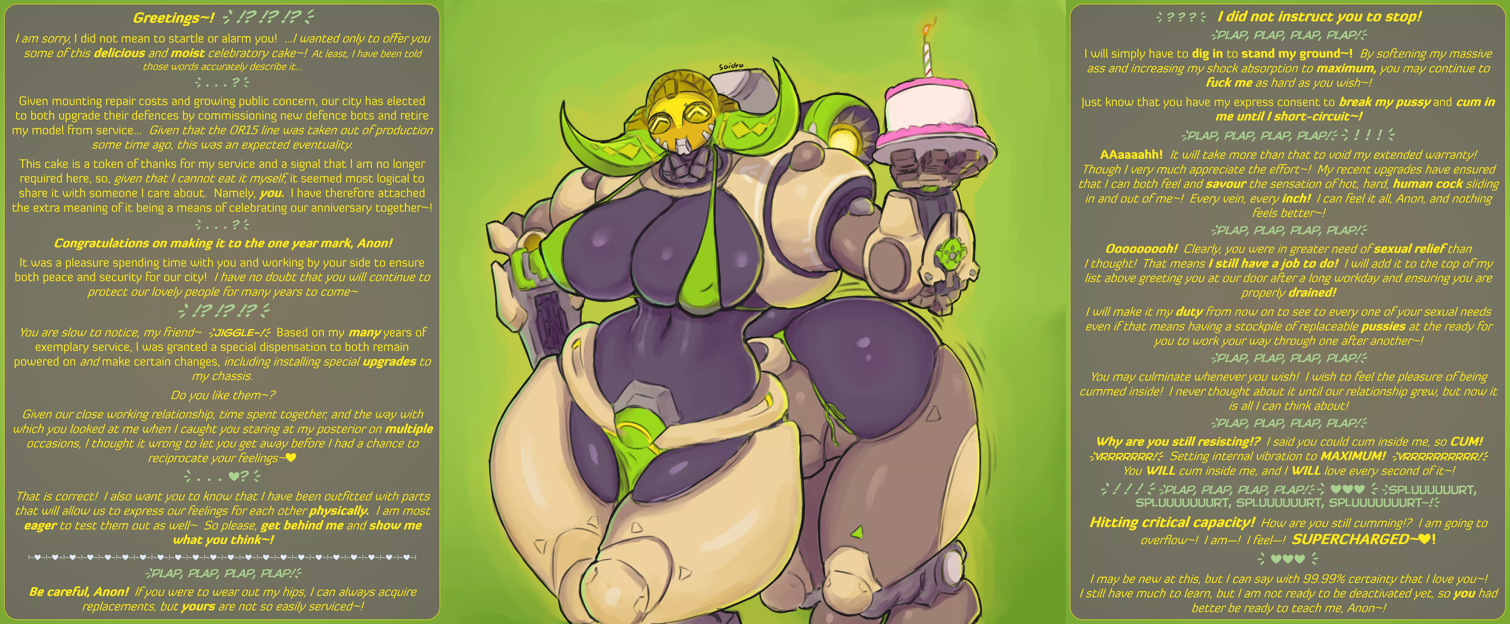[MxF] Do you think she has a horse pussy, or a boring normal one? [Overwatch][Orisa][Robot][Human on Omnic][BHC][Cake][Wholesome?][MtG Caption][Artist: Saidra]