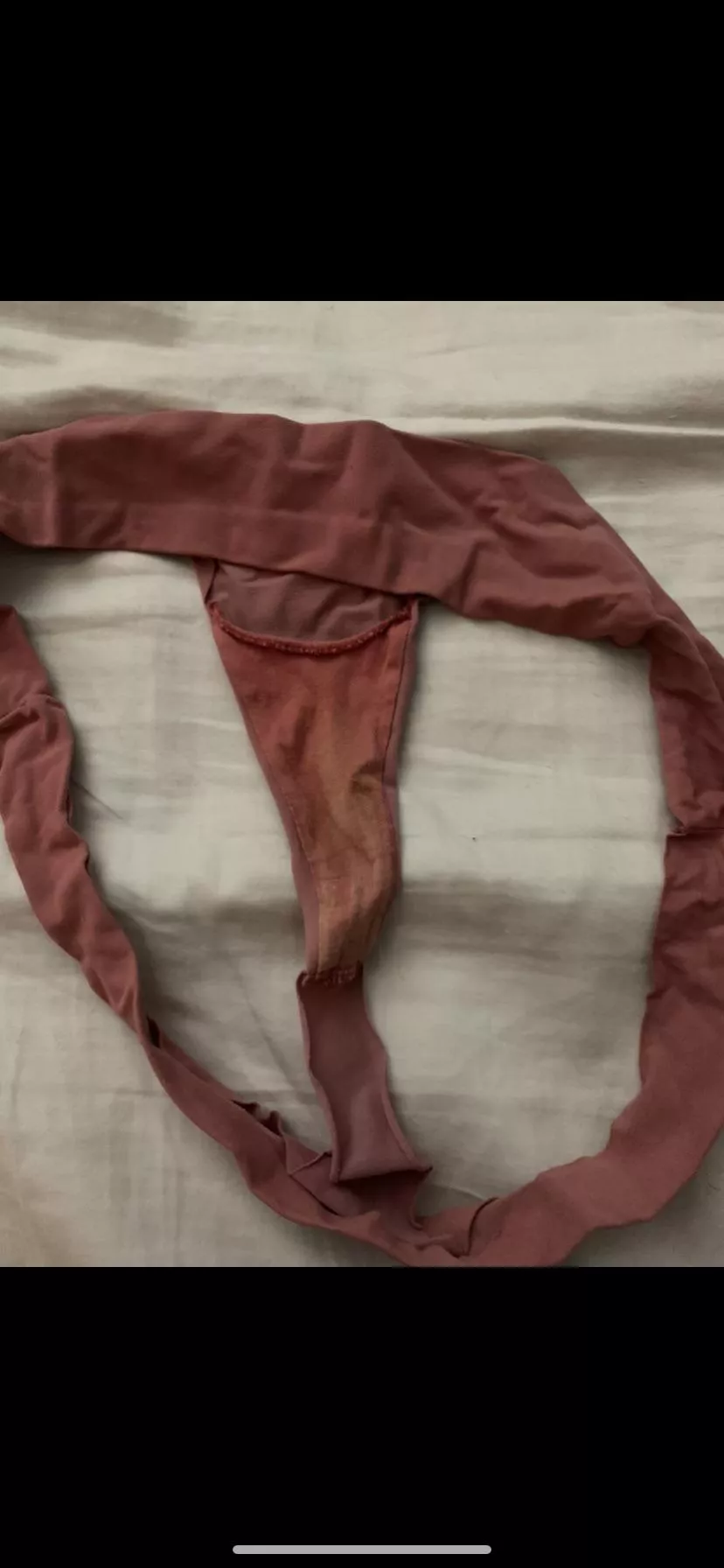 My 30 year old wife’s panties after her workout. Found them dried up on the floor