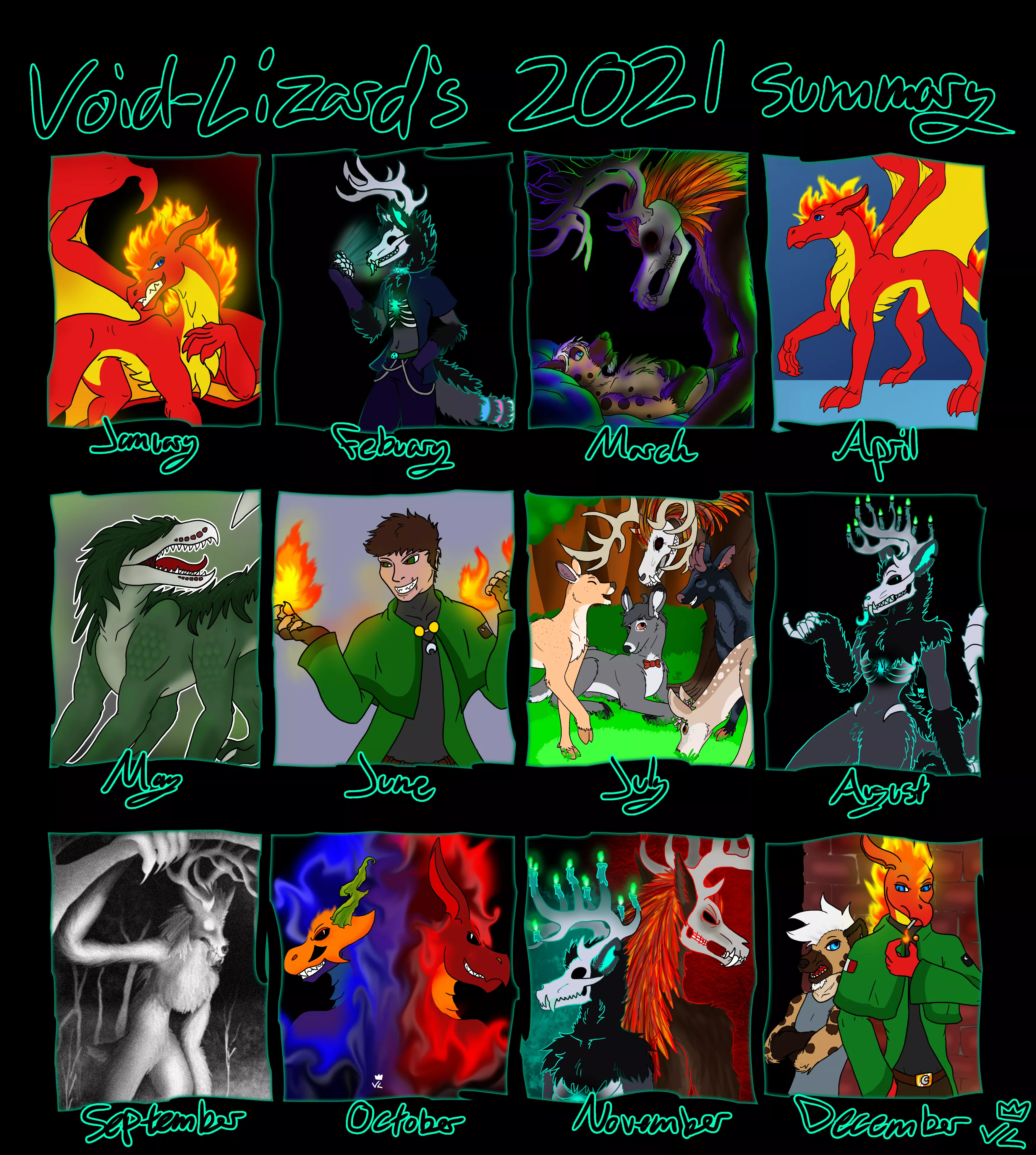 My (almost entirely) furry 2021 art summary. It's been a good year for drawing! (OC)