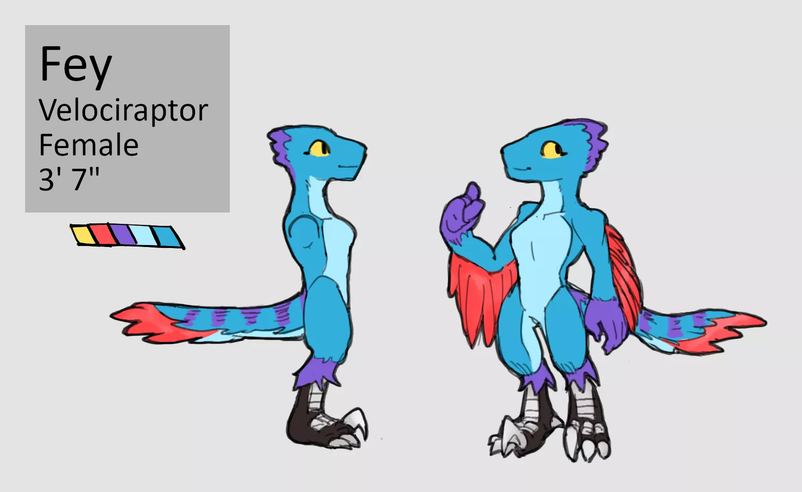 My fursona, Fey the Velociraptor [Art by @vargen_copy on Twitter]