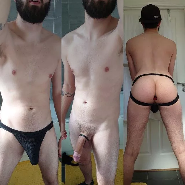 My kinky outfit = jockstrap, cock ring and butt plug. How do I look? [M]