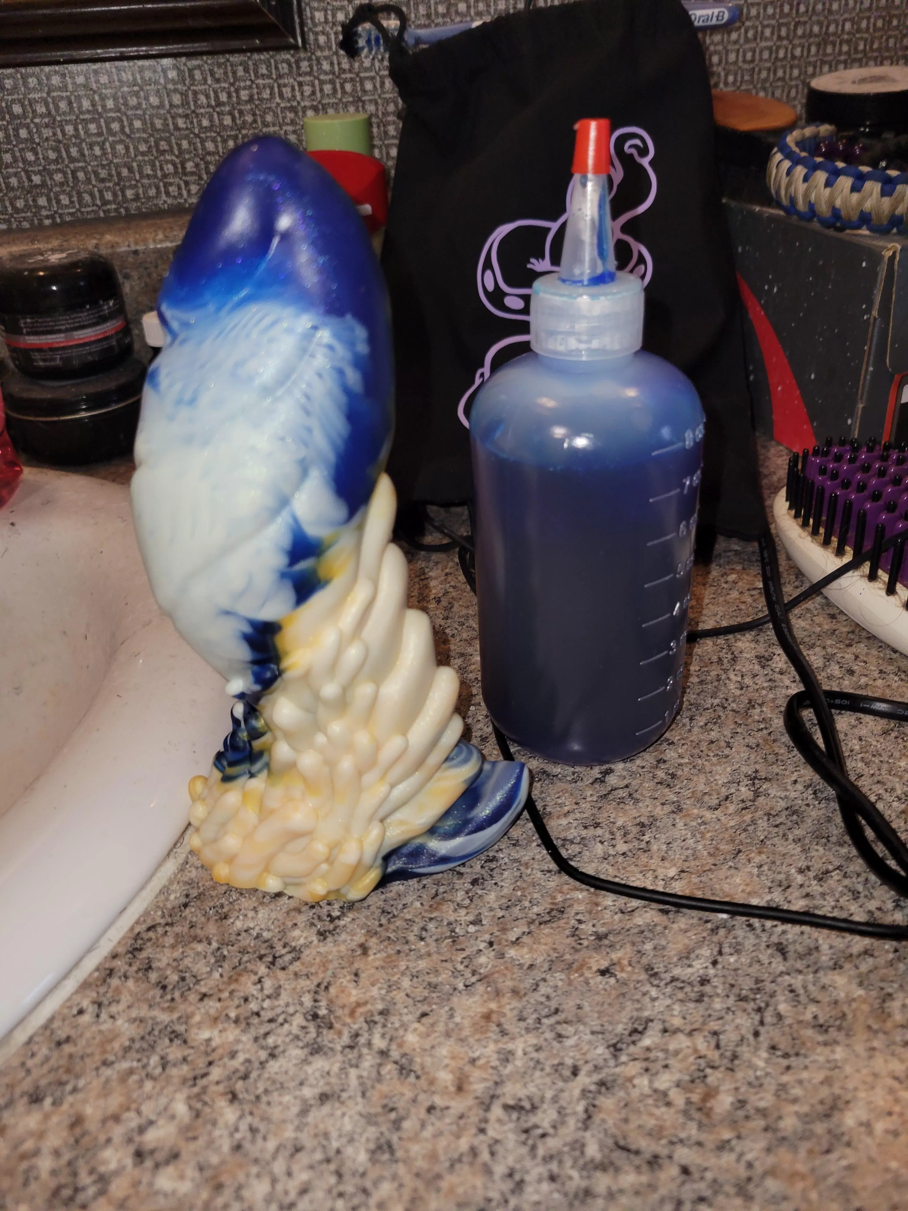 My Medium Ceela and a batch of lavender scented, dark blue(wanted to make it purple) Xlube. Fun shower was had.