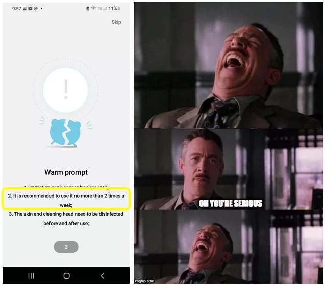 My new Pore Cleaner with HD camera came with a warning.