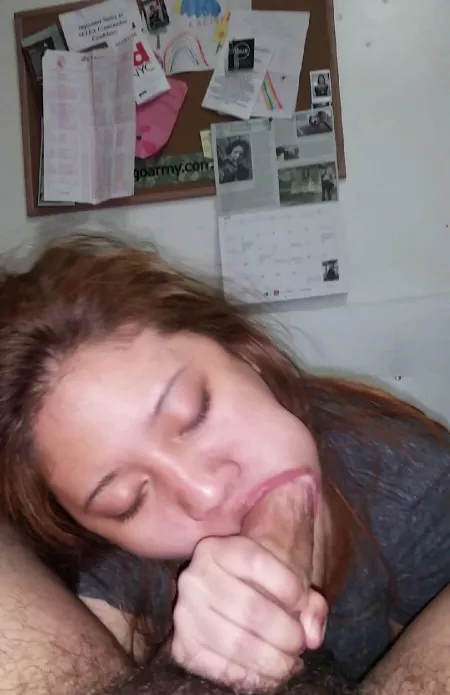 My pretty little Asian wife giving me a death grip blowjob